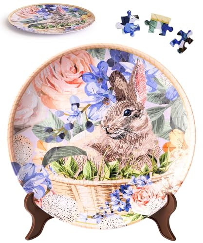 Image of PieceRelax 3D Puzzle Plate 124 Pieces - Easter Bunny Flowers - Jigsaw Puzzle for Adults, Decorative Plate with Durable Plastic Pieces, Ideal Gift for Home or Office Decor [PL1009]