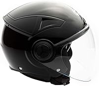 Vista 2 de Casco con cara descubierta para motocicleta Scooter, con visor DOT práctico que se puede levantar, XL, Negro (Shiny Black)