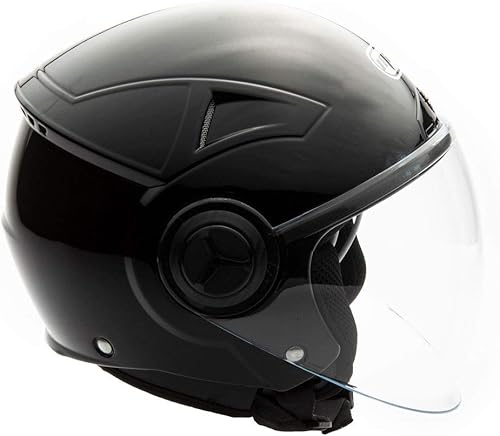 Miniatura 2 de Casco con cara descubierta para motocicleta Scooter, con visor DOT práctico que se puede levantar, L, Negro (Shiny Black)