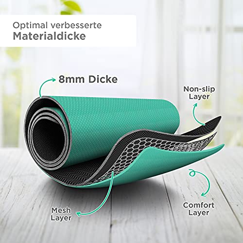 WOLFTHAL® Yogamat, 183 x 61 x 0,8 cm, antislip sportmat, milieuvriendelijk natuurlijk rubber, extra dik, fitnessmat, speciale demping, trainingsmat, workout, yogamat - Image 4