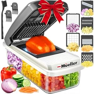 Mueller Vegetable Chopper Mandoline Slicer, Food Veggie Chopper, Cheese Grater, Onion Vegetable Cutter with Container, Dicer, Kitchen Gadgets & Essentials, White Sand/Grey