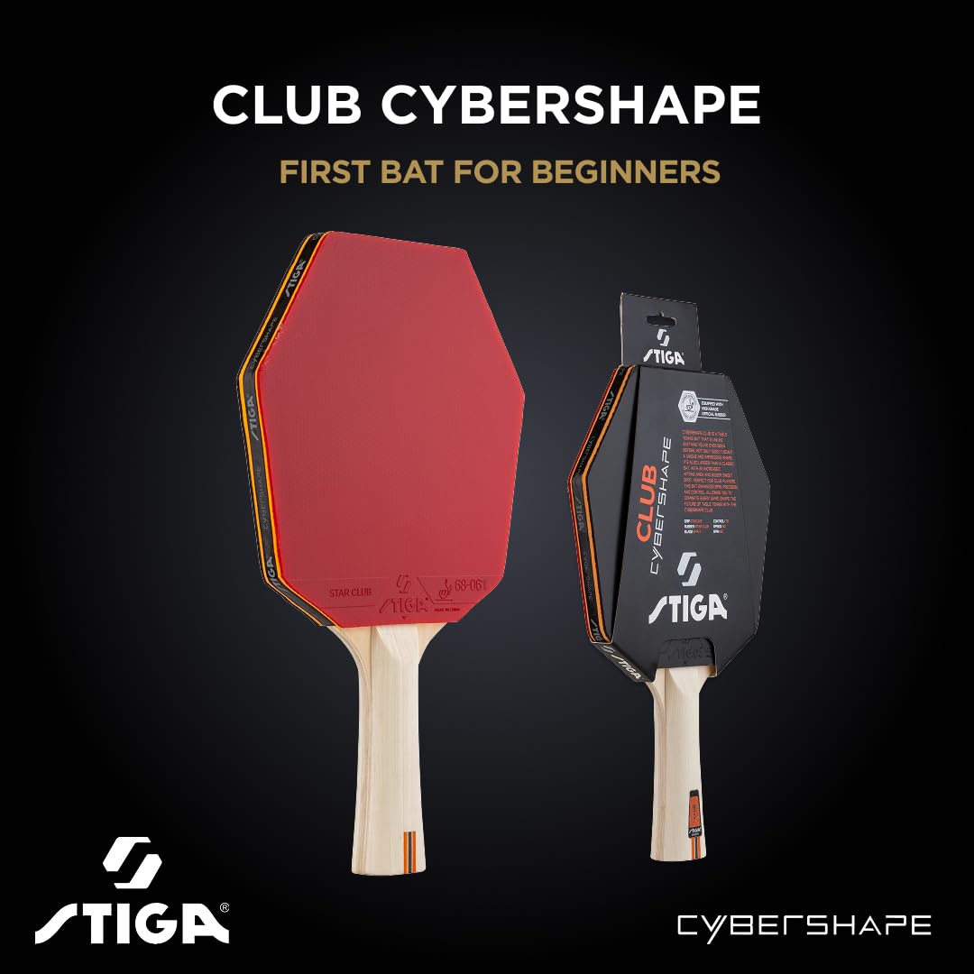 Raquette de Tennis de Table STIGA Club Cybershape. Raquette de Tennis de Table pour débutants avec Bois 5 Plis, revêtement Star Club et Grand Sweet Spot
