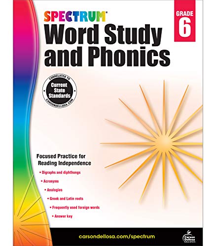 Spectrum Word Study and Phonics Workbook—Grade 6 Root Words, Analogies, Acronyms, Digraphs, Vocabulary Builder, Classroom or Homeschool Curriculum (168 pgs)