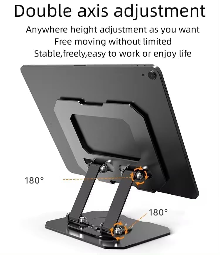 Image of Premium 360 Rotating iPad & Tablet Stand - Adjustable Heavy-Duty Metal Base, Foldable Portable Desk Mount Holder Compatible with All Tablets & Mobiles (4-13 Inches) - Anti-Slip Protection