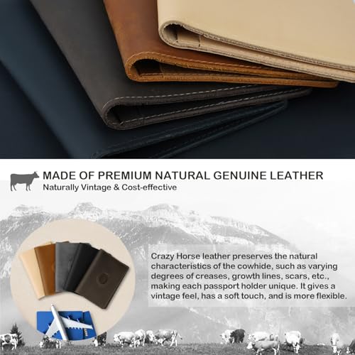 Airtag Passport Holder for Men and Women Travel, Real Leather Passport Wallet, Handmade Passport Cover Case with Airtag Slot, Travel Must Haves Essentials Accessories Birthday Gifts(Crazy Horse,Black)2