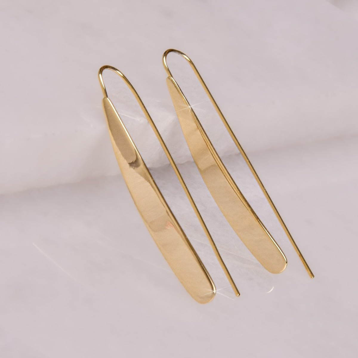 14K Gold Plated Bar Earrings for Women - Long Thread Dangle Earrings - Threader Drop Earrings - Hypoallergenic and Safe for Sensitive Ears