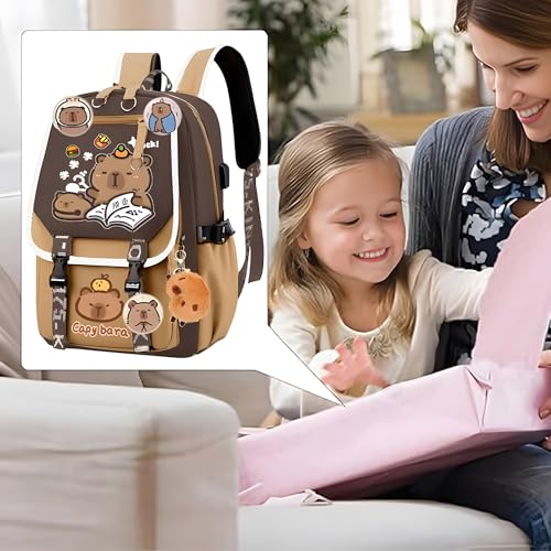 SKIPTHYBER Cartoon Backpack Capybara Schoolbag Rucksack - Cartoon Toddler Daypack School Backpack Adjustable Rucksack Large Capacity Daypack Waterproof Lightweight Casual Book Bag - Image 4