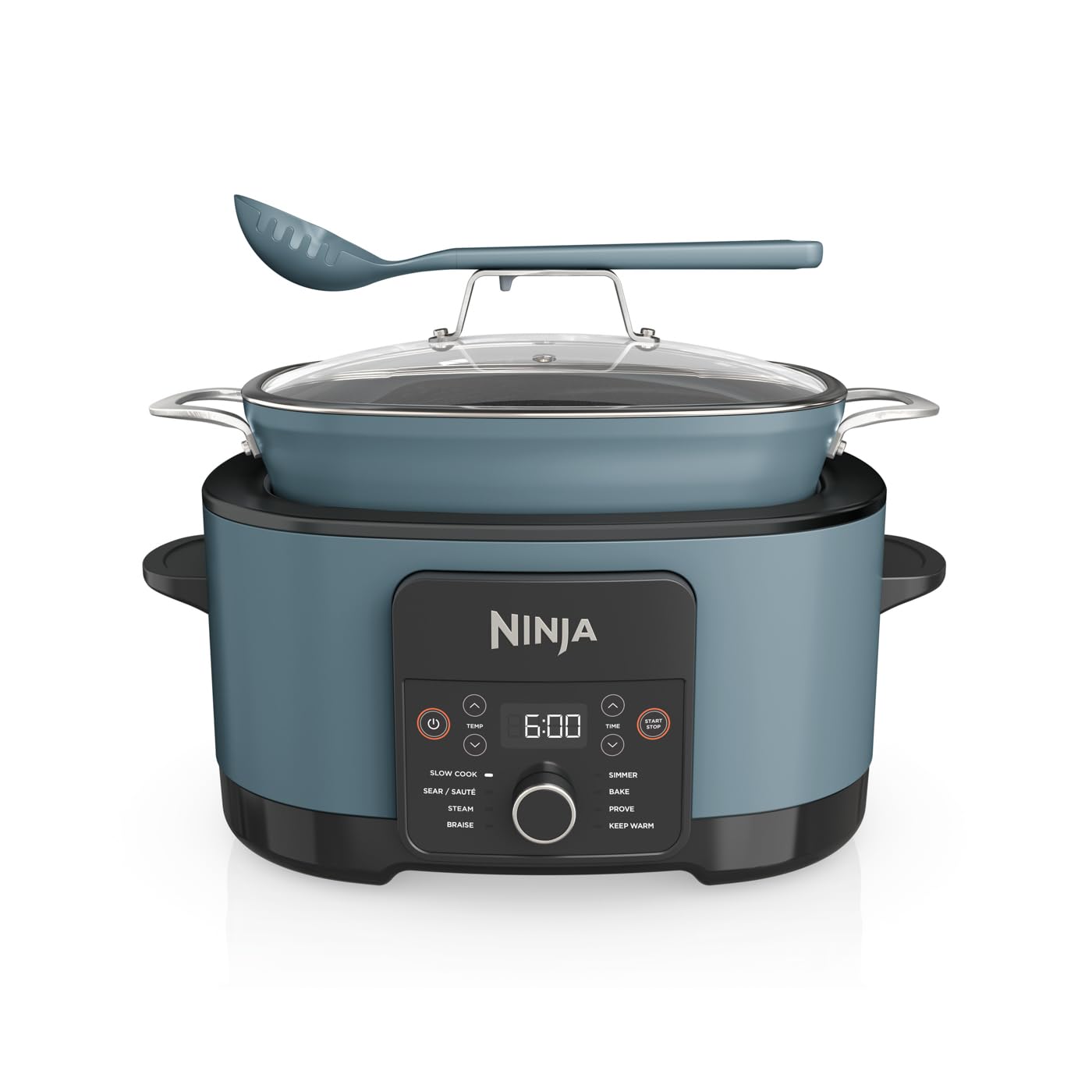 Ninja Foodi PossibleCooker 8L, Slow cooker e multicooker digitale 8 in 1 con casseruola antiaderente, griglia per cottura al vapore, coperchio in vetro e mestolo, grigio sale, MC1001EU