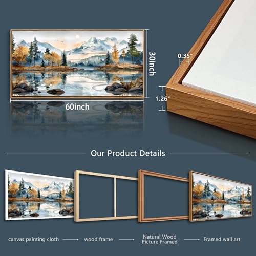 ERQINHUA Large Canvas Wood Framed Abstract Wall Art Living Room Wall Decor for Bedroom Office Decoration Watercolour Paint Tree Lakeside Landscapes Picture Artwork Home Decor Ready to Hang 30x60 In