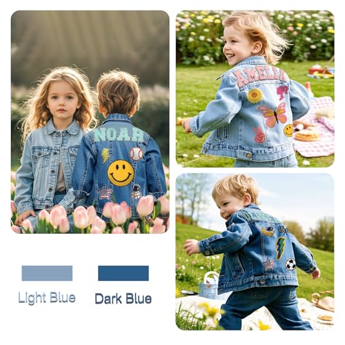 Custom Kids Patch Jean Jacket with Names |1-8 Year Old Birthday Gifts for Toddler Boys Girls Clothes | Personalized Back to School Outfits for Girls Long Sleeve Denim Jacket3