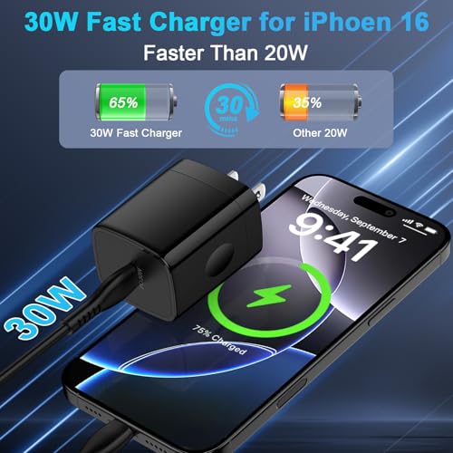 Fast Charger Block 30W USB C Charger for Samsung Galaxy A16 5G A15 A35 A55 A54 S25 Ultra S24 FE S23 S22 S21 S20 S10 Plus, PD 3.0 USB C Wall Charger Adapter with 6ft Type C Power Cord for Pixel 9/8/7/6 - Thumbnail 2