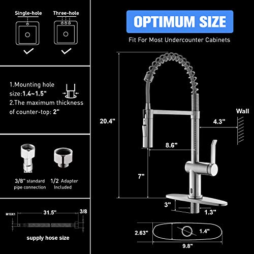 Touchless Kitchen Faucet With Pull Down Sprayer, Appaso Motion Sensor Activated Hands-Free Automatic Kitchen Faucet, Inducing Single Handle Smart Faucets For Kitchen Sink, Stainless Brushed Nickel #TOP5