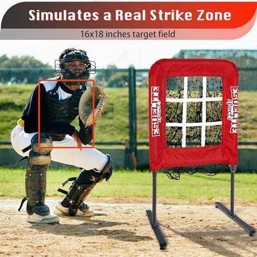 Image of 9 Hole Pitching Net with Strike Zone, Baseball Softball Pitching Target - Adjustable Height Portable Indoor Outdoor Training Equipment for Pitchers of All Levels, Coaches, and Players