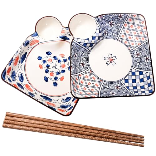 Swlthwen Japanese Style Sushi Dumpling Plate Set of 2 Ceramic