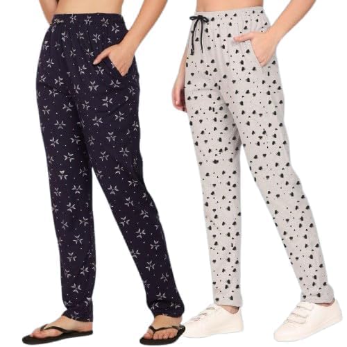 Harshita Enterprises Women's Relaxed Fit Mid Rise Cotton Pajamas Combo (Pack of 2) | Ultimate Track Pants | Ideal Lower for Nightwear & Comfort Wear-image-6