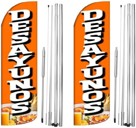 OnPoint Wares Desayunos Flag with Complete Hybrid Pole Set – Pack of 1 Outdoor Advertising Banner | Weatherproof Polyester Business Flag