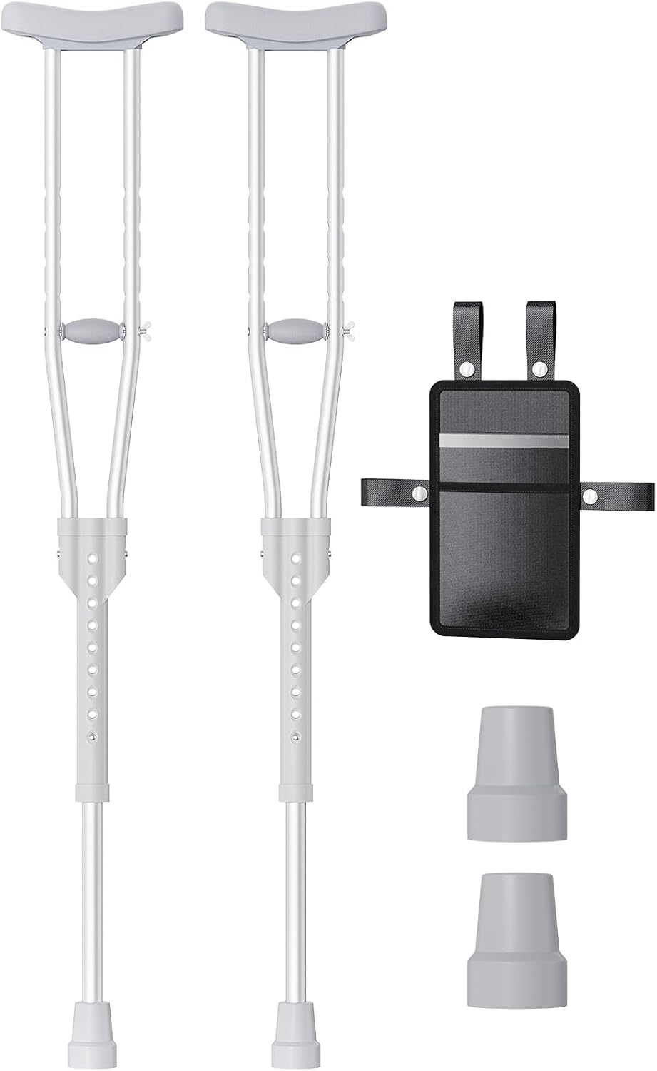 Aluminum Crutches for Adults & Seniors, Adjustable Crutches for Walking, Comfortable Lightweight Crutch with Underarm Pad and Crutch Bag & Hand Grip, 300 LB Weight Capacity, Fitting 5'2"-5'8",1 Pair