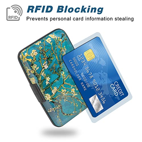 Image of Credit Card Holder, Mini Aluminum Card Wallet RFID Blocking Slim Metal Hard Card Case for Women Men, Almond Blossom