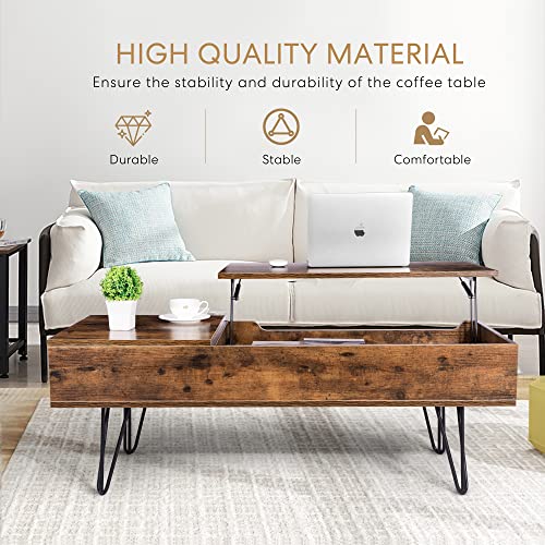 Vivohome Lift Top Coffee Table And Living Room Table With Partition Storage Function Suitable For Living Room, Office, Small Apartment Simple Style, Rustic Brown #TOP3