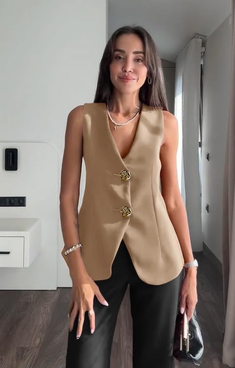 Cicy Bell Womens Summer V Neck Vest Tops Button up Sleeveless Casual Waistcoat Business Fitted Blazer vest - Image 5