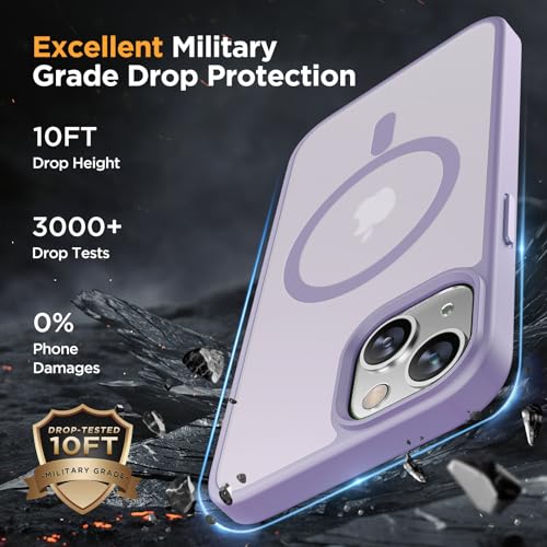 Image of Miracase Magnetic for iPhone 13 Case 6.1 inch (Compatible with MagSafe)(with 2X Screen Protectors) Military-Grade Protection, Anti-Fingerprint Translucent Matte Phone Case Cover, Light Purple