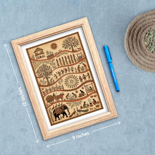 Image of TenorArts Traditional Tribal Folk Art Photo Frame Set of 2 , Indian Rural Arts Decor Wall Hanging Painting For Bedroom Living Room Cafe and Home decor / Minimal Drawing Framed Posters for Decoration (9x12 inches) [T2P-04T]