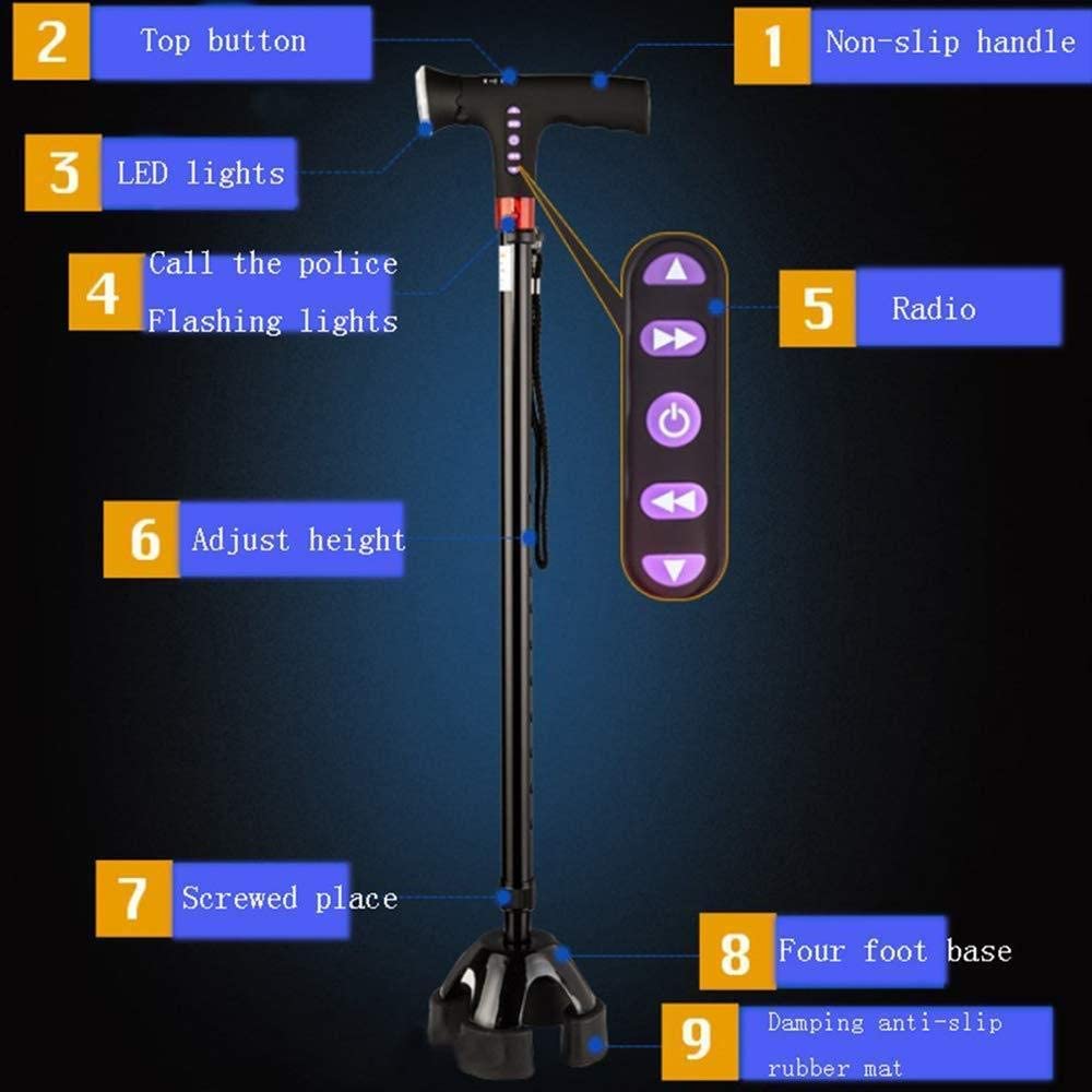 Stampelle telescopiche Antiscivolo Stampelle, Ausili per la deambulazione, Bastone da Passeggio Illuminazione per Anziani Canna Intelligente a Quattro Zampe Bastone da Trekking in Alluminio Walker M