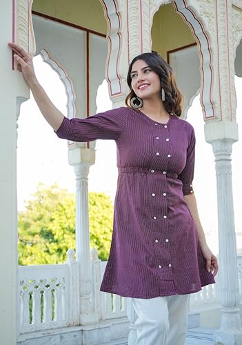 Image of Yash Gallery Women's Cotton Stripe Printed Straight Tunic for Women