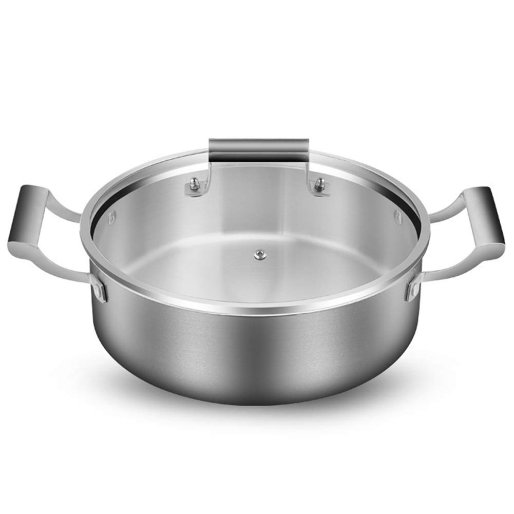 ALREMO HUANGXING - Stainless Steel Braising Pot Shallow Casserole, Thickening Stock Pot for Gas and Induction, Universal Household Kitchen Hotpot Cookware,30cm