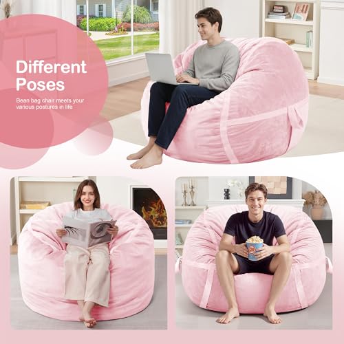 Image of 3FT Bean Bag Chair 3'Big Bean Bag Chairs with Adults, Large Beanbag Chair | Bean bags with Machine Washable Cover Dutch Velvet Fabric, Comfy Chairs for Living Room Bedroom Dorm, Pink
