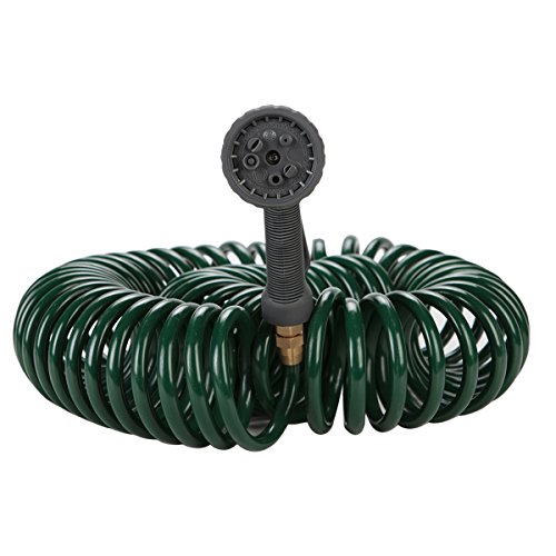50 Feet Garden Hose Water - 8 Pattern Spray Nozzle with Brass Connector Green