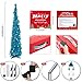 MACTING Pop Up Christmas Tree with Lights 5FT Blue Collapsible Easy-Assembly Coastal Glitter Tinsel Pencil Tree for Porch Apartment Corner Home Holiday Party Indoor Outdoor Xmas Decorations