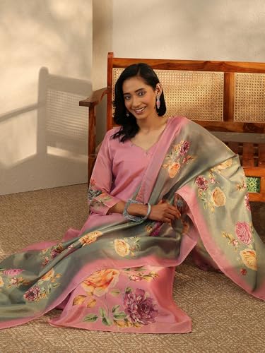 Image of Libas Printed Cotton A Line Kurta With Trouser and Dupatta | daily wear suit