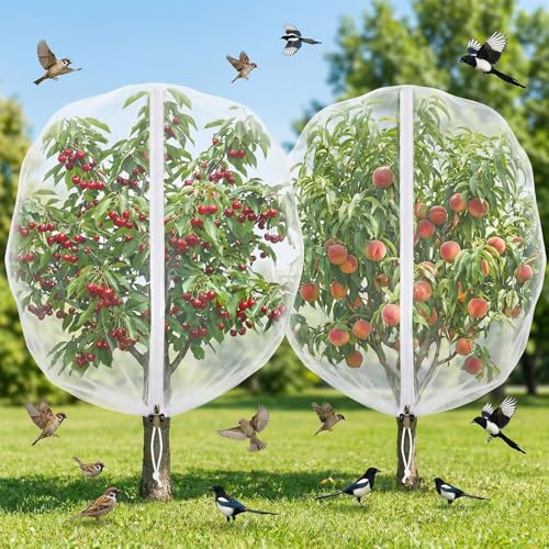 Large Fruit Tree Netting with Zipper & Drawstring 2 Pack Bird Protection Insect Netting Bags(6FT x 6FT) Garden Fine Mesh Bird Bug Netting Plant Cover for Blueberry Strawberry Cherry Flower Tomato