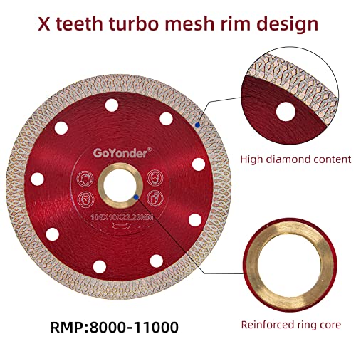 Goyonder 4” Diamond Tile Blade For Angle Grinder, Super Thin Diamond Saw Blade Grinder Blades For Wet Dry Cutting, Diamond Blade For Cutting Ceramic, Porcelain, Tiles, Granite, Marbles (Red, 4") #TOP4