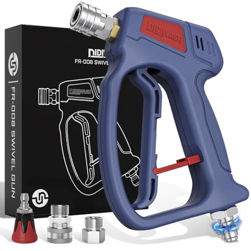 Image of Swivel Pressure Washer Gun with Smoooth Rotate 3 /8 inch Plug,4500PSI Short Power Washer Gun with 1 /4 inch Socket Adapted to Foam Cannon,Pressure Washer Handle Include Spray Nozzle Hose Connector