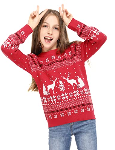 Aiboria Matching Family Ugly Christmas Reindeer Snowflakes Sweater Pullover for Women/Men/Boys/Girls4