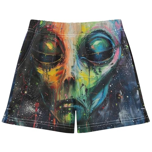Girls Lounge Shorts Cute Space Alien Print Youth Comfy Athletic Casual Pajama Summer Clothes, X-Small