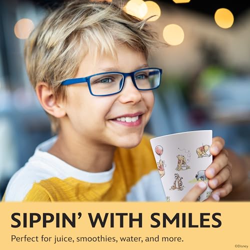 Image of Disney Winnie the Pooh Plastic Drinking Glasses, Dishwasher Safe, 4-Pack | 16 oz, unbreakable, reusable, BPA-free, stackable to save space, great for water, juice, and family meals