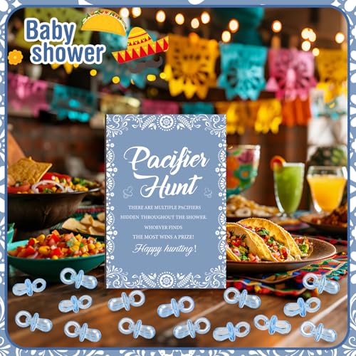 Image of Thyle 51 Pcs Cielito Lindo Pacifier Hunt Baby Shower Games Include Hunt Sign and 50 Acrylic Pacifiers for Mexican Baby Shower Game Decoration Sets Gender Reveal Newborn Announcement Party Decor