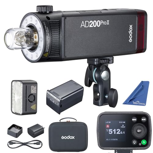 Godox AD200 Pro II Godox AD200Pro II Flash,One-Tap Sync with X3, Optimized Flash Heads, Bicolor LED Modelling Led,Color Group Indicator, Adjustable from 1/512 to Full Power 1/1(AD200Pro Upgraded)