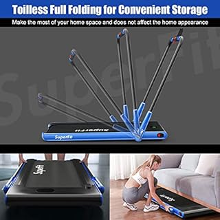 Goplus Tapis roulant 2 en 1 pliable électrique 2,25 CV, sous bureau, sans installation, avec télécommande, haut-parleur Bluetooth et écran DEL, machine de jogging, de marche pour la maison, bleu