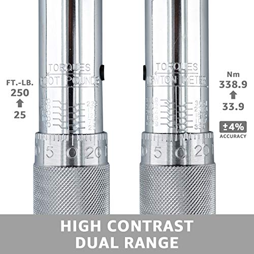 Amazon Basics 1/2-Inch Drive Click Heavy-Duty Torque Wrench - 25-250 Foot-Lb, 33.9-338.9 Nm #TOP4