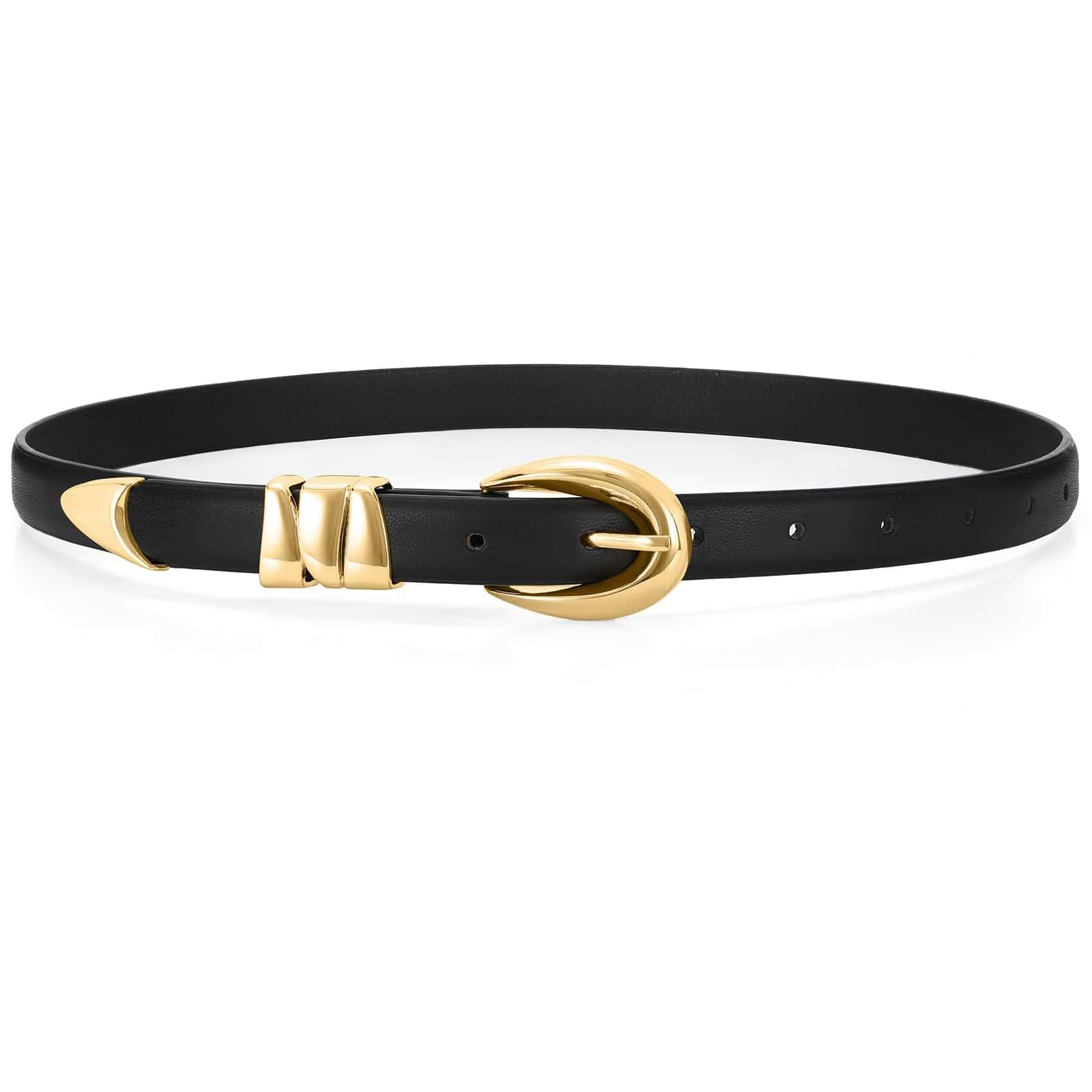 WHIPPY Women Skinny Leather Belt for Jeans Pants Dresses Ladies Fashion Waist Belt with Shiny Gold Buckle