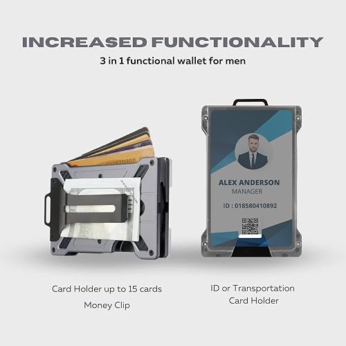 Miniatura 7 de Cartera minimalista con soporte para identificación para hombre, cartera delgada para tarjetas de crédito, cartera de metal de aluminio con clip