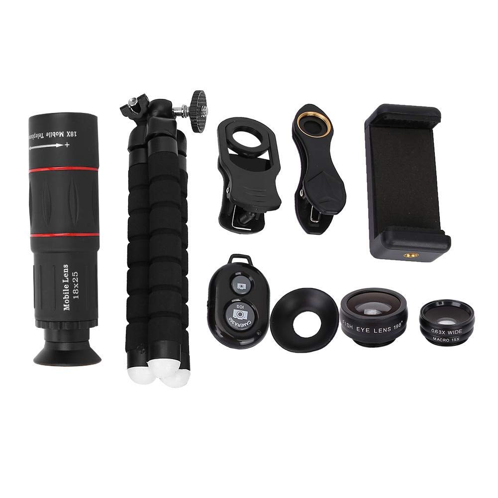 Kit di obiettivi 4 in 1 per fotocamera del cellulare, obiettivo telescopico 18X + obiettivo fisheye 198° + obiettivo grandangolare 0,36 grandangolare 15X