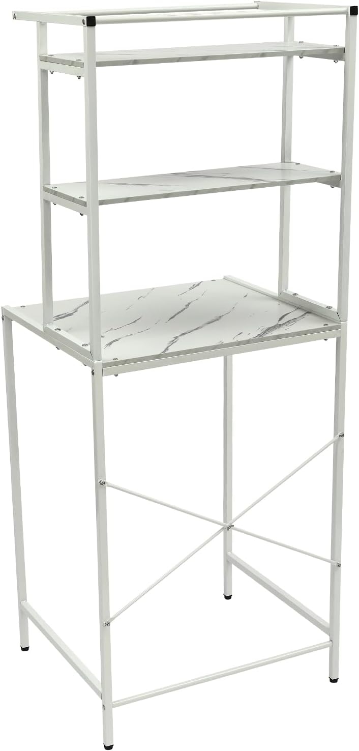 Over The Washer and Dryer Storage Shelf, 3-Tier Bathroom Room Shelf Storage Utility Rack Over The Toilet Washer Dryer Heavy Duty Laundry Room Organizer Bathroom Space Saving Organizer (White+Marble)
