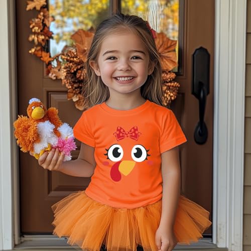 Image of Toddler Girls Thanksgiving Shirts Turkey Pumpkin T Shirt Cotton Short Sleeve Halloween Tops 1-10 Years