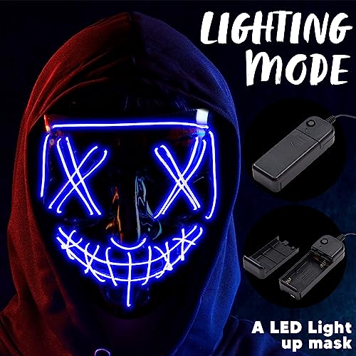 Image of JOYIN Halloween Led Mask, Light Up Mask and Gloves for Cosplay Costume (Blue), 3 Modes Scary Glow in The Dark Masks for Boys Girls Halloween Party Dress Up Accessories, Gifts Giving