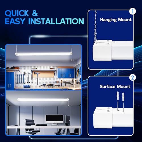 Image of hykolity 4FT 120W LED Shop Light Linkable, 13000lm(400w Equivalent), 5000K Utility Shop Lights for Garages, Workshops, Basements, Hanging or FlushMount, with Power Cord and Pull Chain, ETL, 2 Pack